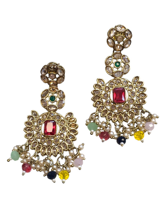 Multi - Large - Antique Gold Finish Traditional Earrings - Bollywood - Weddings - PRI1773 11Tp24 - Prachy Creations
