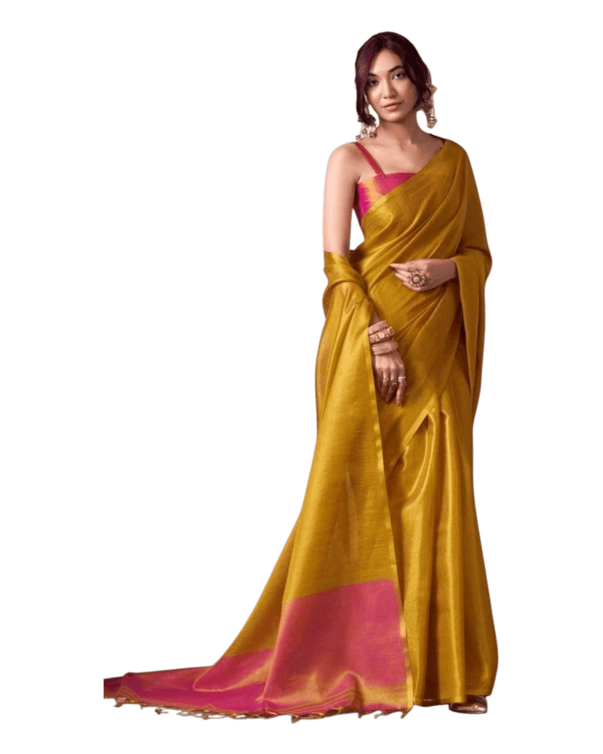 Mustard Yellow - Classic Plain Cotton Silky Fancy Saree with Blouse Piece - UK Stock - 2/3 days Delivery 12KV25 RP513 - Prachy Creations