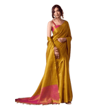 Mustard Yellow - Classic Plain Cotton Silky Fancy Saree with Blouse Piece - UK Stock - 2/3 days Delivery 12KV25 RP513 - Prachy Creations