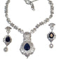Navy Blue - American Diamond Style Silver Finish Large Size Necklace Set with Earrings - AE2425 11KK24 - Prachy Creations