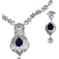 Navy Blue - American Diamond Style Silver Finish Large Size Necklace Set with Earrings - AE2425 11KK24 - Prachy Creations