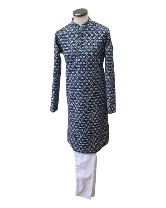 Navy Blue - Digital Print Cotton Men's Churidar Kurta Set - YD2312 KJ 0623 - Prachy Creations