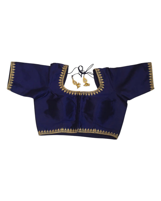 Navy Blue - Dupion Silky Saree / Lehenga blouse - 42" Bust (UK 16) Can be let out to size 18 - KP272 01Hp25 - Prachy Creations