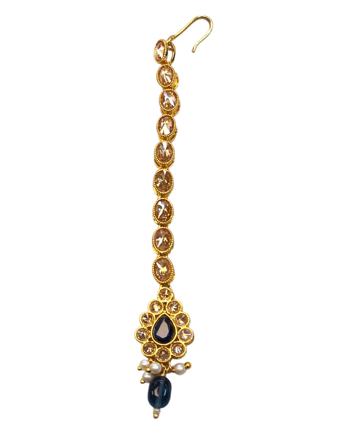 Navy Blue - Gold Finish Small Size Tika Head Piece - Indian Ladies Fashion Jewellery - AE2433 11Vp24 - Prachy Creations