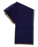 Navy Blue - Ladies Net Dupatta with Gold Lace Border & Diamante - Mix N Match - VC2501 T0125 - Prachy Creations