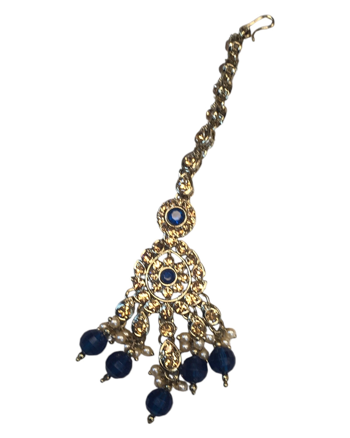 Navy Blue - Large Size Antique Gold Finish Necklace Set with Earrings - JIG49 11H24 - Prachy Creations