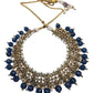 Navy Blue - Large Size Antique Gold Finish Necklace Set with Earrings - JIG49 11H24 - Prachy Creations