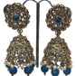 Navy Blue - Large Size Antique Gold Finish Necklace Set with Earrings - JIG49 11H24 - Prachy Creations