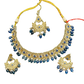 Navy Blue - Medium Size Antique Gold Finish Necklace Set with Earrings - RZ31 KYp - Prachy Creations