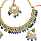 Navy Blue - Medium Size Antique Gold Finish Necklace Set with Earrings - RZ31 KYp - Prachy Creations