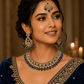 Navy Blue - Medium Size Antique Gold Finish Necklace Set with Earrings - RZ31 KYp - Prachy Creations
