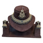 Navy Blue - Medium Size Antique Gold Finish Necklace Set with Earrings & Tika Head piece - GGA05 KV 0525 - Prachy Creations