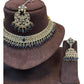 Navy Blue - Medium Size Antique Gold Finish Necklace Set with Earrings & Tika Head piece - GGA05 KV 0525 - Prachy Creations