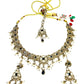 Navy Blue - Medium Size Antique Gold Finish Necklace Set with Earrings & Tika Head piece - SAJ04 08C25 - Prachy Creations