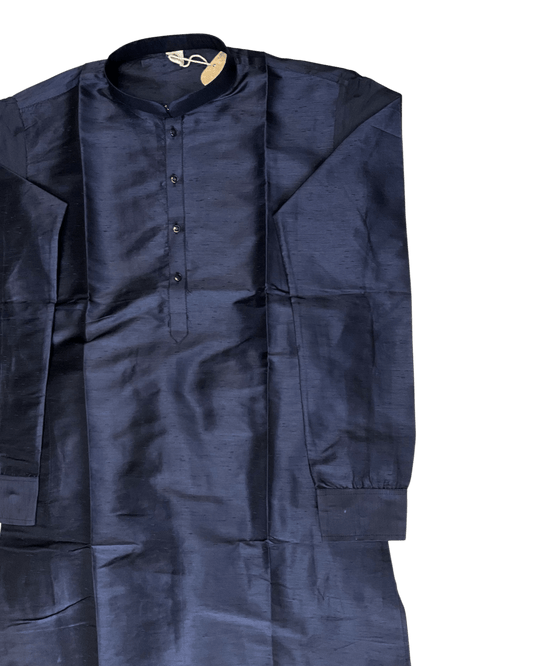 Navy Blue - Plain Silky Mens Indian Kurta set with Trousers - UK Stock - Weddings / Walimas , Sangeet, Diwali, Eid, Mehndi / Henna - EM66 05KJ26 - Prachy Creations