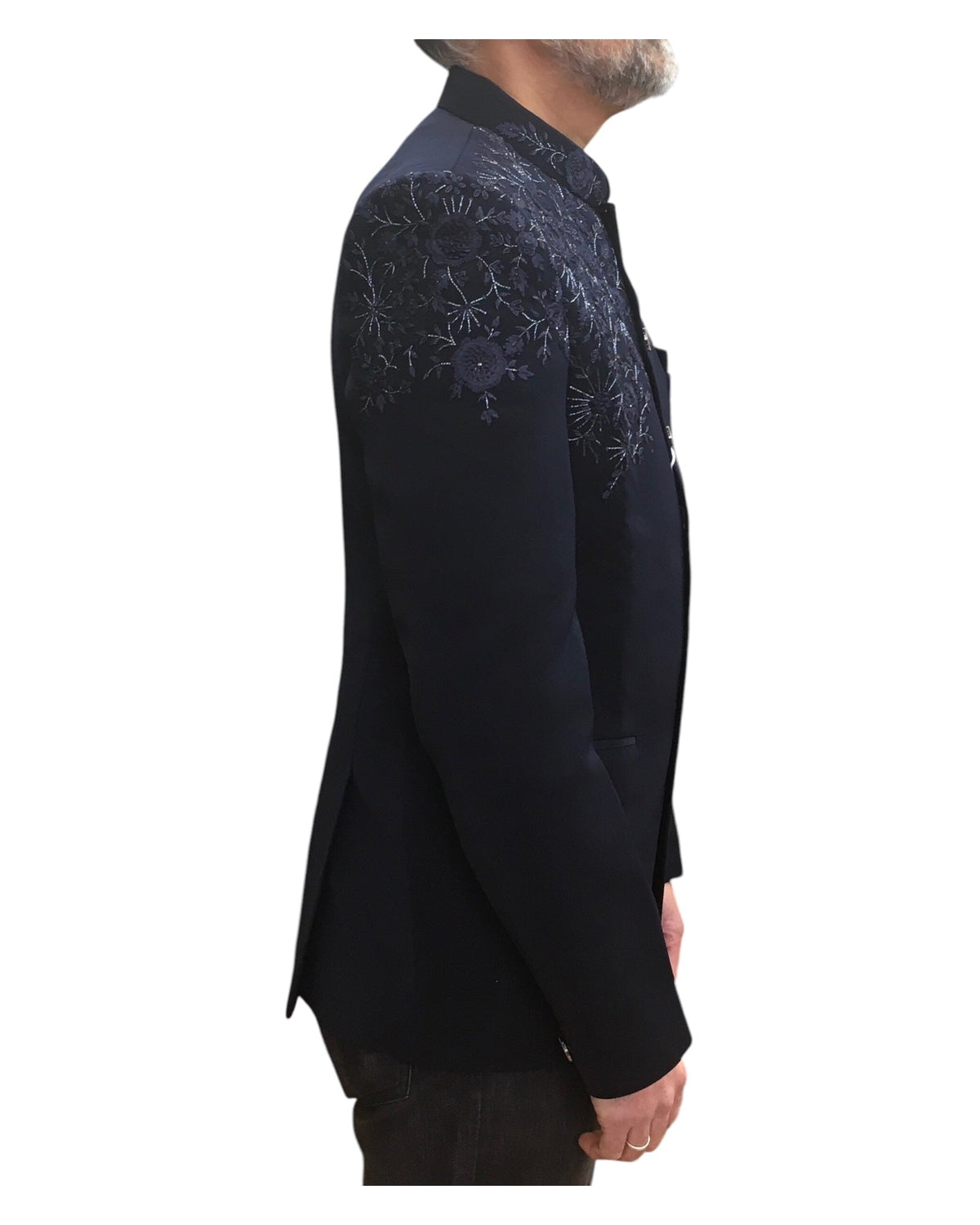 Navy Blue - PREMIUM Mens Self Brocade BandhGala / Prince / Chinese Collar Jacket with Hand Embroidery - Fantastic Fit - CS2507 03AY25 - Prachy Creations