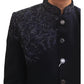 Navy Blue - PREMIUM Mens Self Brocade BandhGala / Prince / Chinese Collar Jacket with Hand Embroidery - Fantastic Fit - CS2507 03AY25 - Prachy Creations