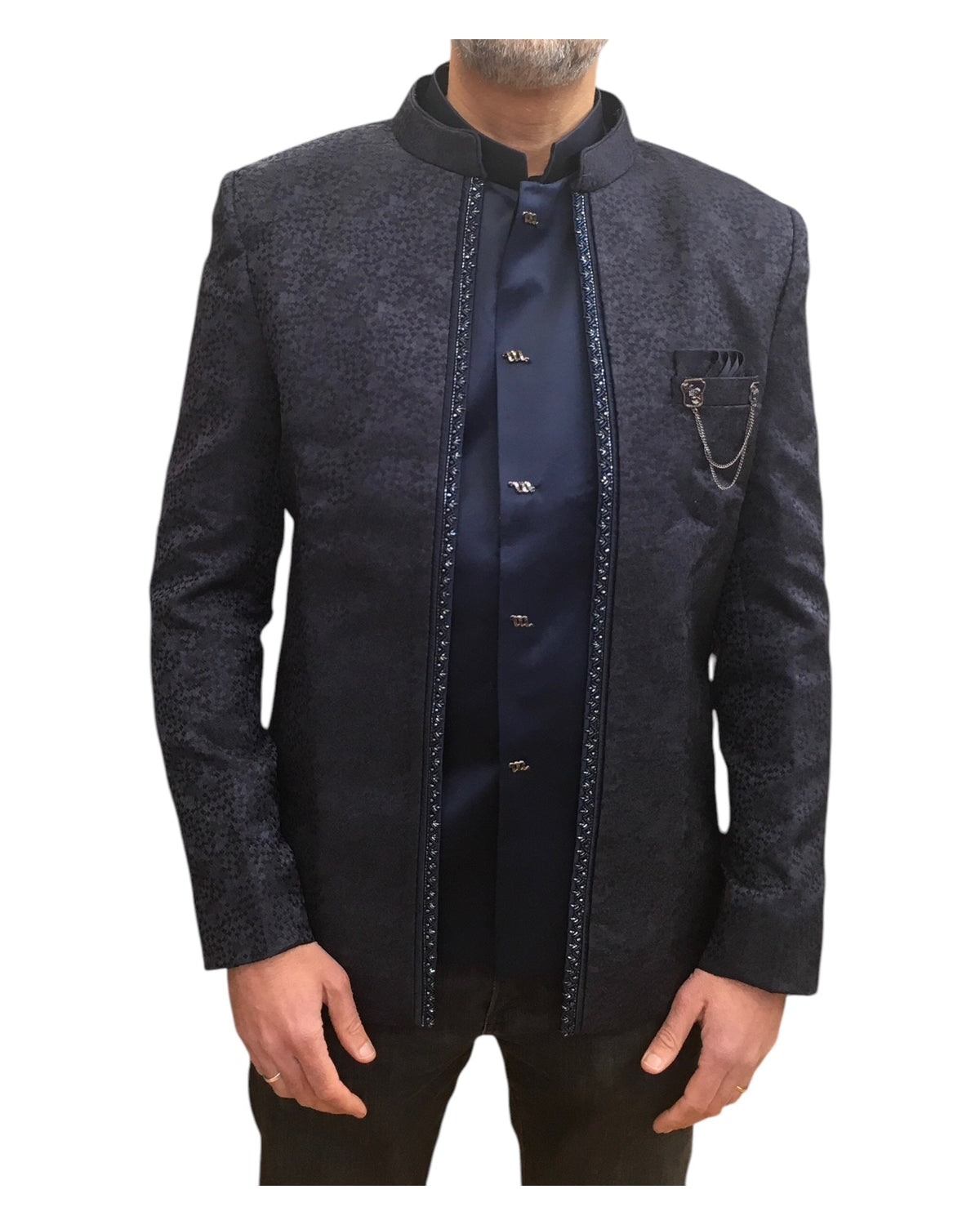 Navy Blue - PREMIUM Slim Fit Mens BandhGala / Prince / Chinese Collar Open Jacket with inside Waistcoat- Fantastic Fit - CS2508 PP 0325 - Prachy Creations