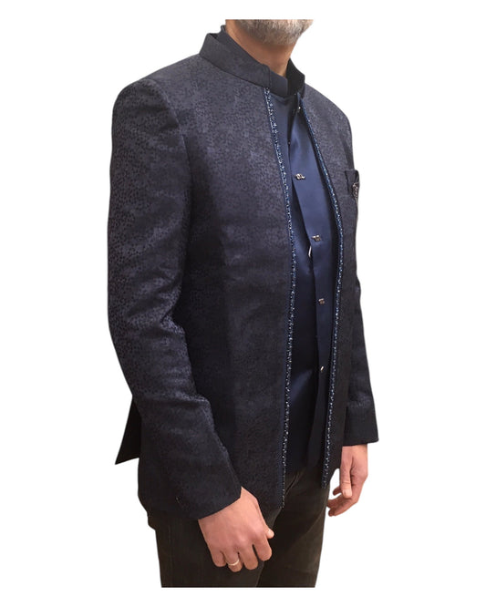 Navy Blue - PREMIUM Slim Fit Mens BandhGala / Prince / Chinese Collar Open Jacket with inside Waistcoat- Fantastic Fit - CS2508 PP 0325 - Prachy Creations