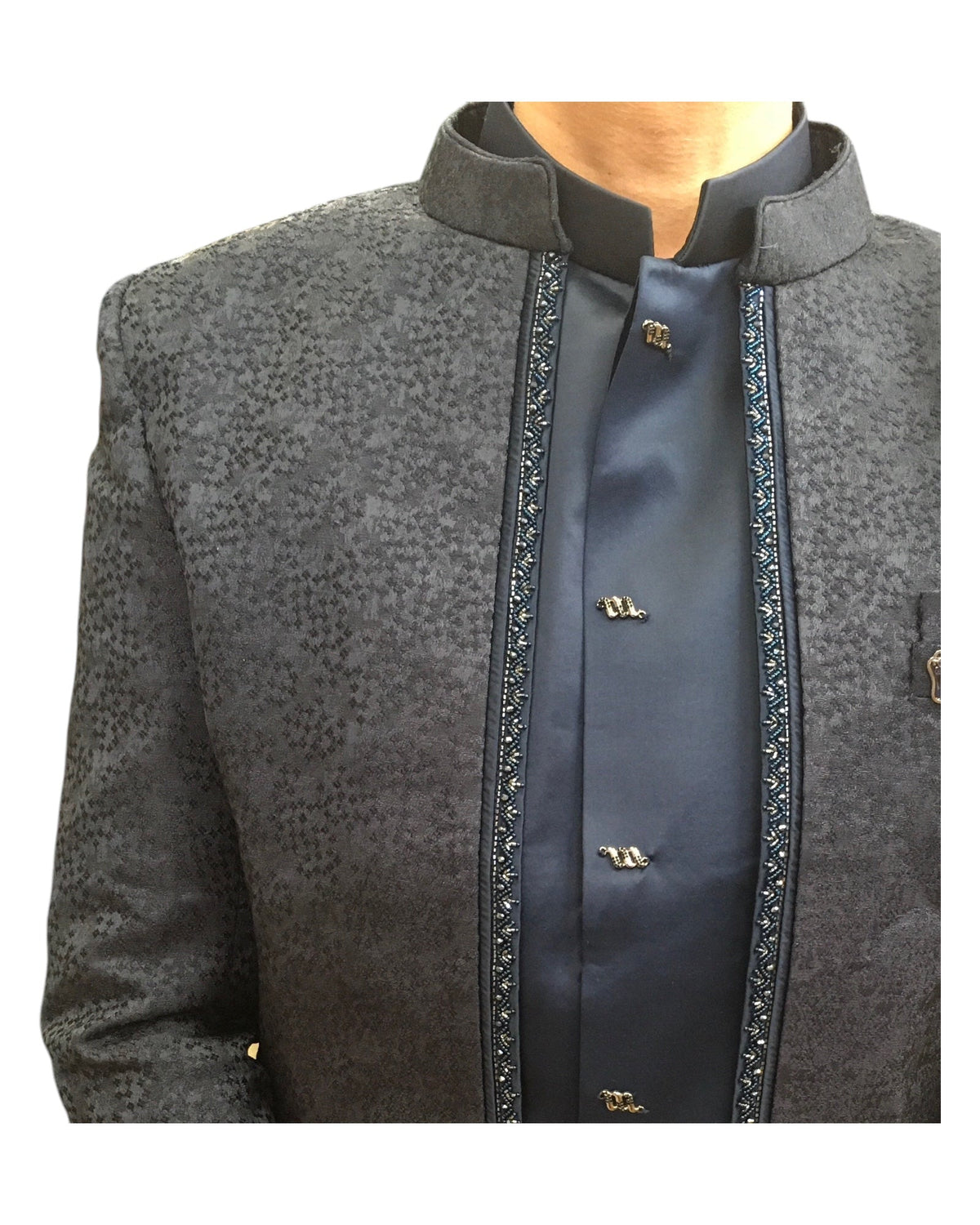 Navy Blue - PREMIUM Slim Fit Mens BandhGala / Prince / Chinese Collar Open Jacket with inside Waistcoat- Fantastic Fit - CS2508 PP 0325 - Prachy Creations