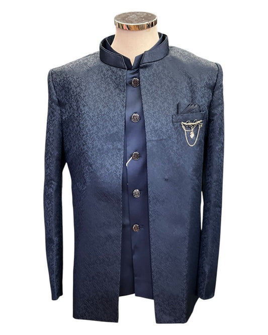 Navy Blue - PREMIUM Slim Fit Mens BandhGala / Prince / Chinese Collar Open Jacket with inside Waistcoat- Fantastic Fit - CS2510 JP 0625 - Prachy Creations