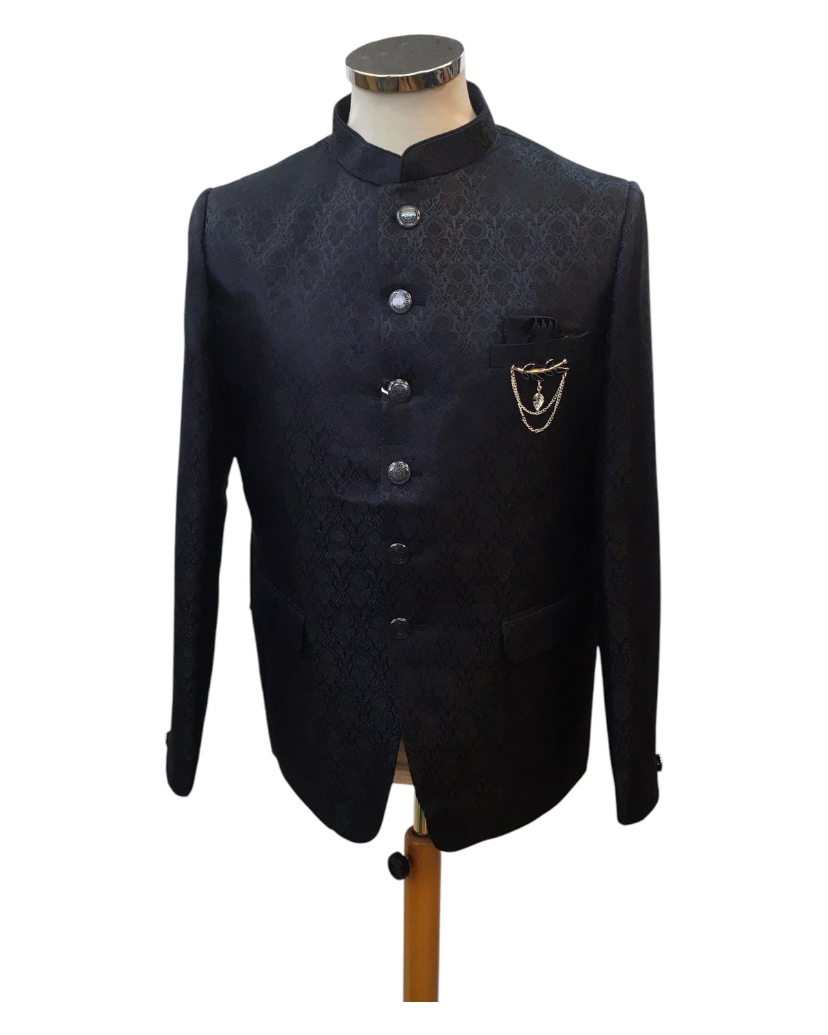 Navy Blue - PREMIUM Slim Fit Mens Self Brocade BandhGala / Prince / Chinese Collar Jacket - Fantastic Fit - CS2501 01TA25 - Prachy Creations