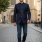 Navy Blue- PREMIUM Slim Fit Mens Self Brocade BandhGala / Prince / Chinese Collar Jacket - Fantastic Fit - VNS-JOD6097-30 10TP25 - Prachy Creations