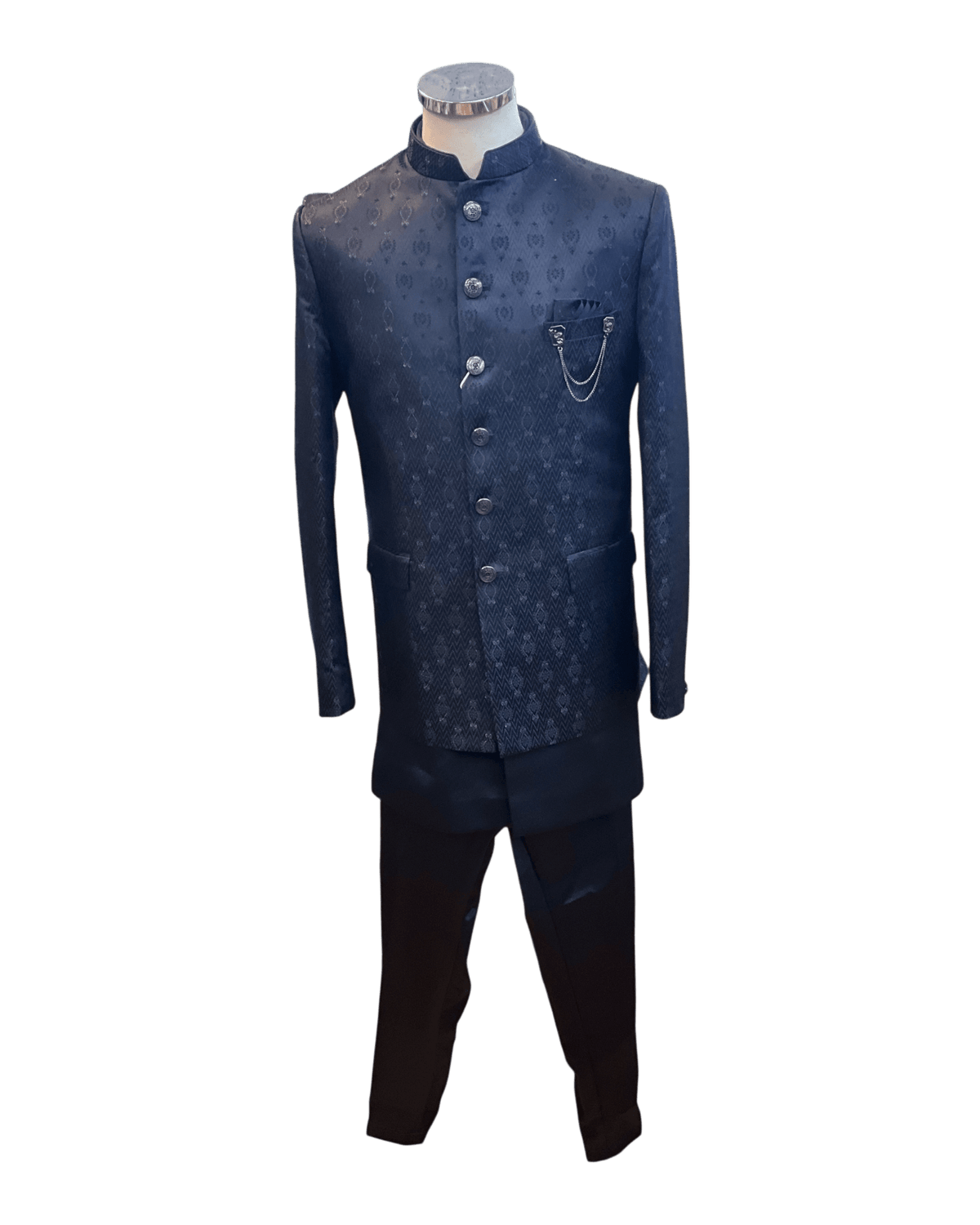 Navy Blue - PREMIUM Slim Fit Mens Self Brocade BandhGala / Prince / Chinese Collar Jacket with Long inside Waistcoat - Fantastic Fit - CS2505 03PY25 - Prachy Creations