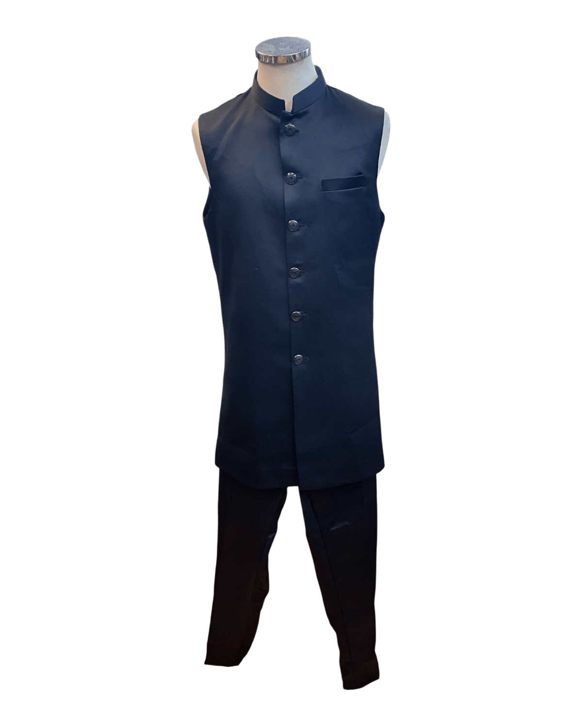 Navy Blue - PREMIUM Slim Fit Mens Self Brocade BandhGala / Prince / Chinese Collar Jacket with Long inside Waistcoat - Fantastic Fit - CS2505 03PY25 - Prachy Creations