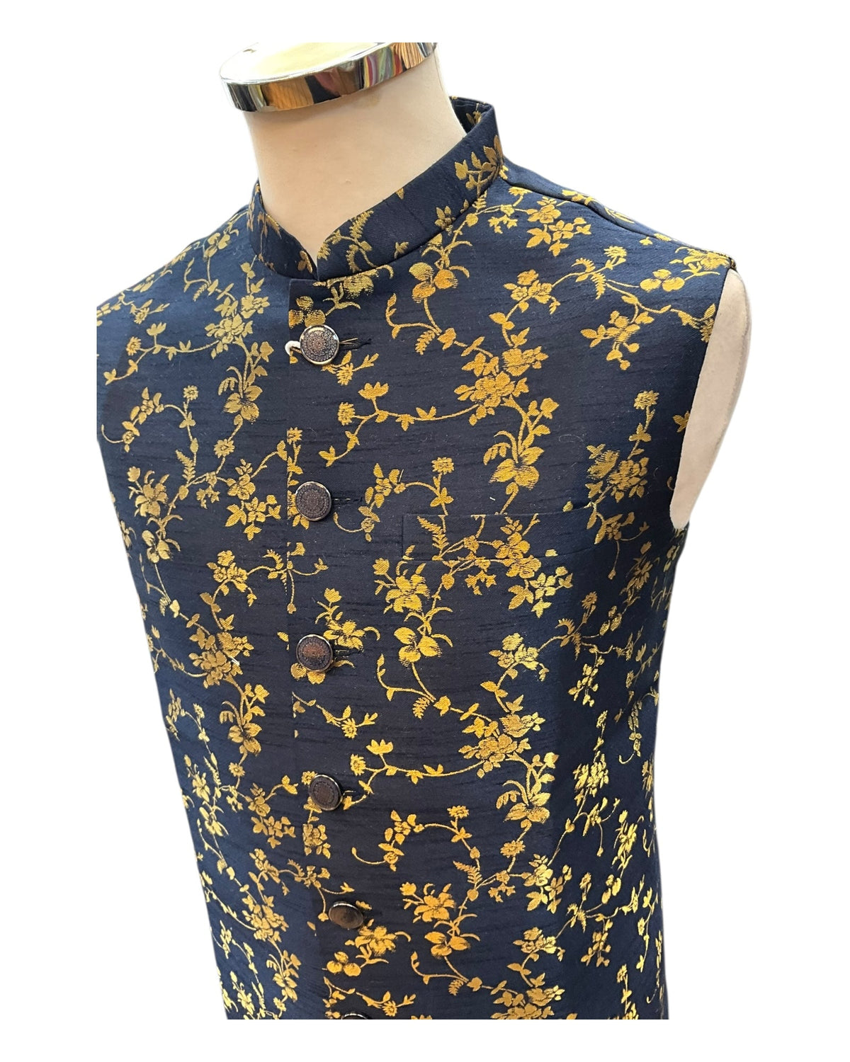 Navy Blue - Rich Brocade - Mens Traditional Waistcoat - UK Stock - VNS-JKT01 10KK25 - Prachy Creations