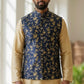 Navy Blue - Rich Brocade - Mens Traditional Waistcoat - UK Stock - VNS-JKT01 10KK25 - Prachy Creations