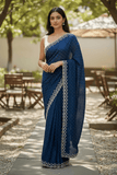 Navy Blue - Rich Saree with Stone Work and Blouse Piece - UK stock - 24hr Dispatch - RS2514 VC - Prachy Creations