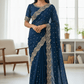 Navy Blue - Rich Saree with Stone Work Border and Blouse Piece - UK stock - 24hr Dispatch - RS2532 TC - Prachy Creations