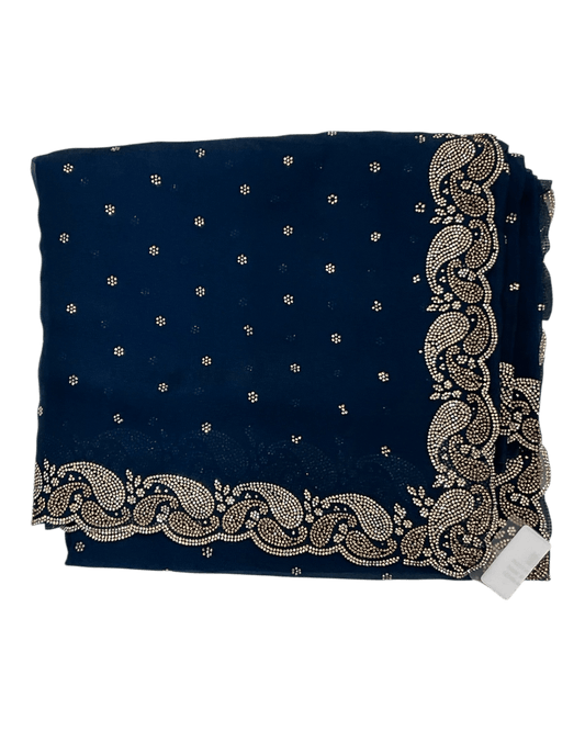 Navy Blue - Rich Saree with Stone Work Border and Blouse Piece - UK stock - 24hr Dispatch - RS2532 TC - Prachy Creations