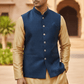 Navy Blue - Self Brocade - Premium Suede Feel Mens Indian Waistcoat - UK Stock - 24 hr Dispatch - VNS-JKT697/30 10KP25 - Prachy Creations
