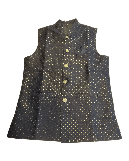 Navy Blue - Sequins All Over Embroidered - Mens Indian Waistcoat - UK Stock - 24 hr Dispatch - KCS4785 03KR26 - Prachy Creations