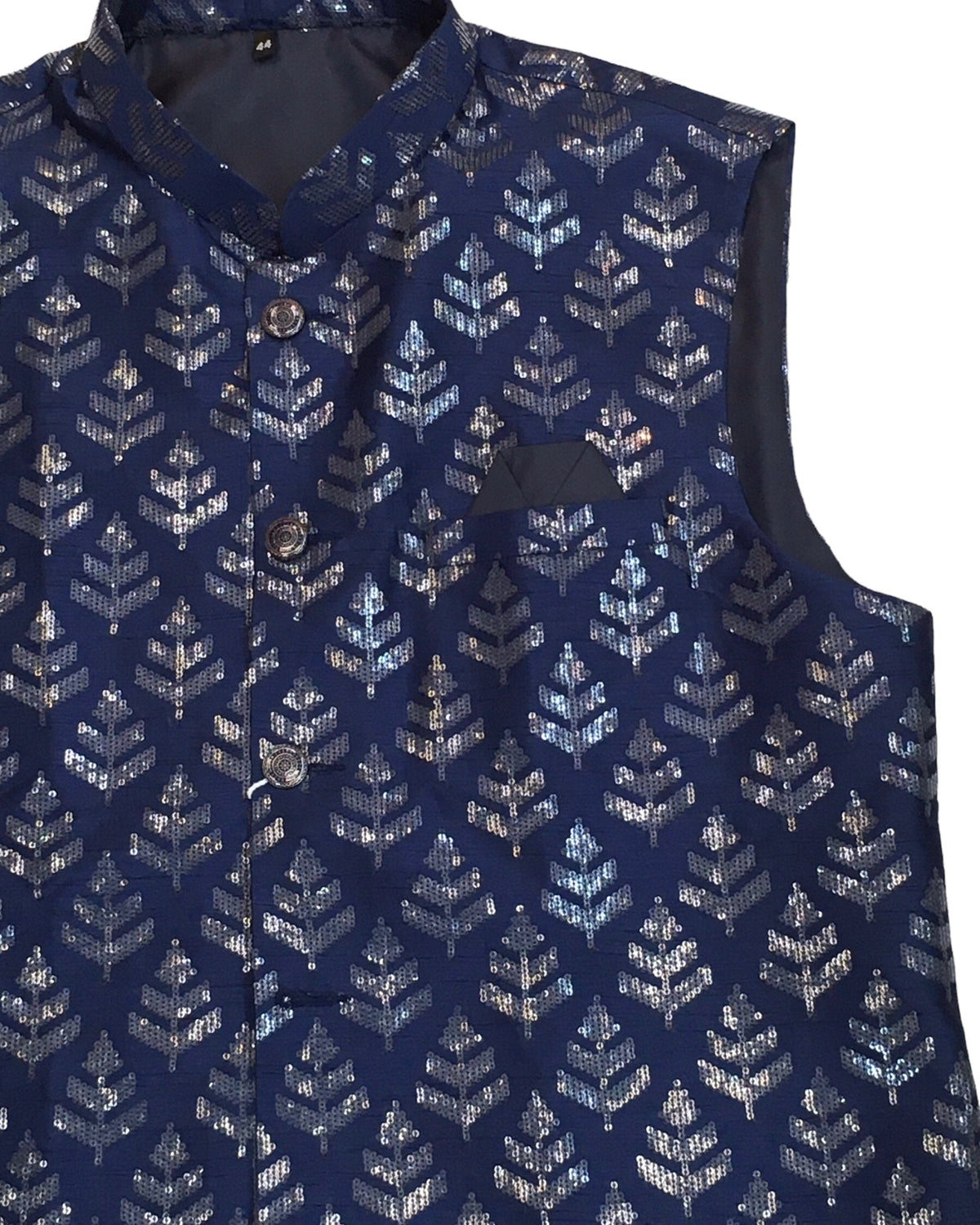 Navy Blue - Sequins Embroidered Indian Mens Waistcoat / Bandi - Bollywood - CS2401 KP 0524 - Prachy Creations