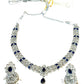 Navy Blue - Small Size Silver Finish Necklace Set with Earrings - SJ05 08C25 - Prachy Creations