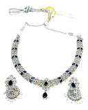 Navy Blue - Small Size Silver Finish Necklace Set with Earrings - SJ05 08C25 - Prachy Creations