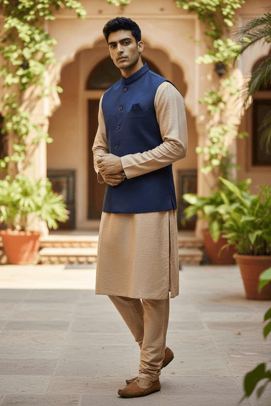Navy Blue - Suede - Mens Indian Waistcoat - UK Stock - 24 hr Dispatch - KCS2601 03KT26 - Prachy Creations