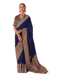 Navy Blue - Traditional Block Printed Dupion Silky Saree with Blouse Piece - UK Stock - 2/3 days Delivery 12KC25 K915 - Prachy Creations