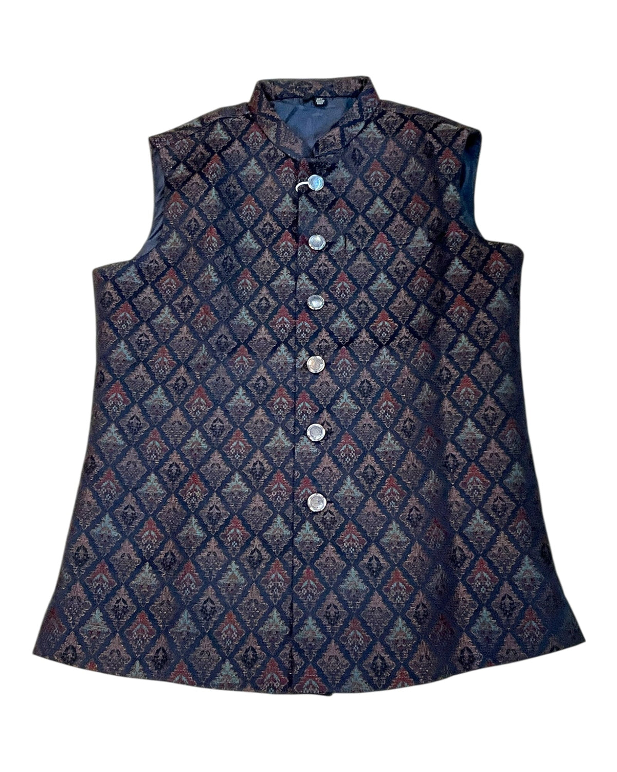 Navy Blue with Contrast Thread Brocade - Premium Mens Waistcoat - VNS-JKT15 10KJ25 - Prachy Creations