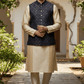 Navy Blue with Contrast Thread Brocade - Premium Mens Waistcoat - VNS-JKT15 10KJ25 - Prachy Creations