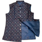 Navy Blue with Contrast Thread Brocade - Premium Mens Waistcoat - VNS-JKT15 10KJ25 - Prachy Creations