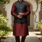 Navy Blue with Contrast Thread Brocade - Premium Mens Waistcoat - VNS-JKT15 10KJ25 - Prachy Creations