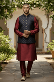 Navy Blue with Contrast Thread Brocade - Premium Mens Waistcoat - VNS-JKT15 10KJ25 - Prachy Creations