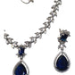 Navy - Medium - Silver Finish Necklace Set with Earrings - AE2409 A 0724 - Prachy Creations