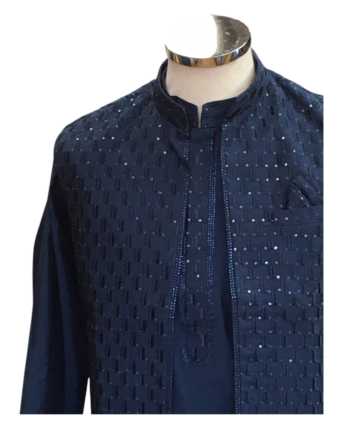 Navy / Petrol Blue - Mens Kurta Set with Rich Brocade Waistcoat - SHU2507 TY 0325 - Prachy Creations