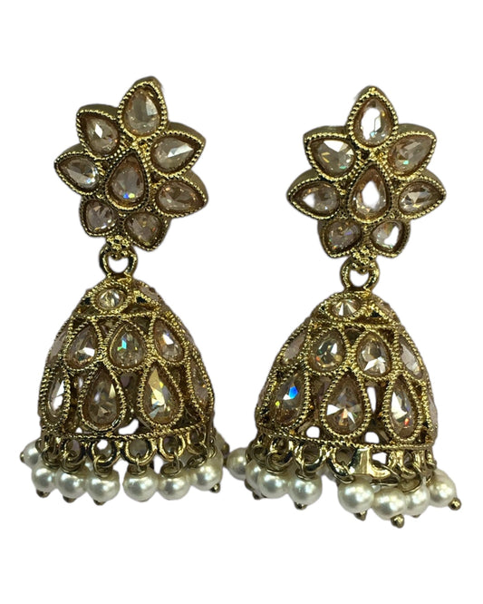 Neutral / Gold - Medium - Antique Finish Traditional Zhumki Earrings - Bollywood - Weddings - SV2407 J 0724 - Prachy Creations
