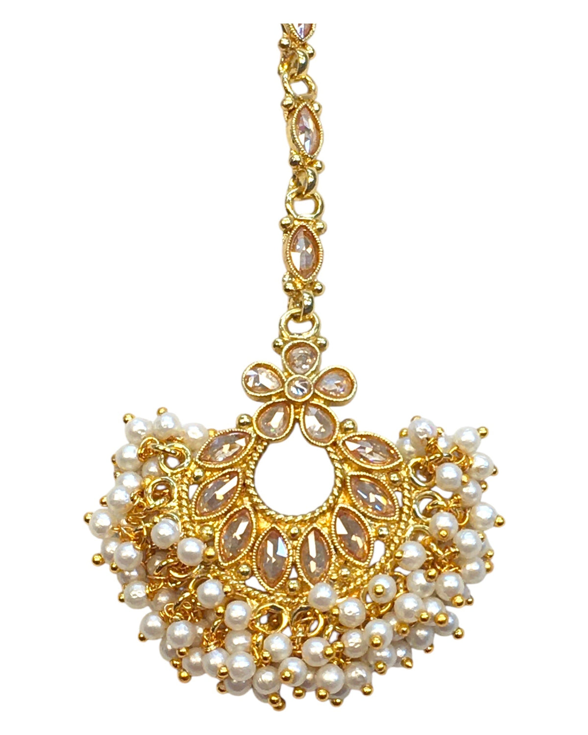 Neutral Gold Pearl - Gold Finish Large Size Tika Head Piece - Indian Ladies Fashion Jewellery - AE2439 11T24 - Prachy Creations